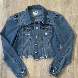 Cropped Distressed Denim Jacket